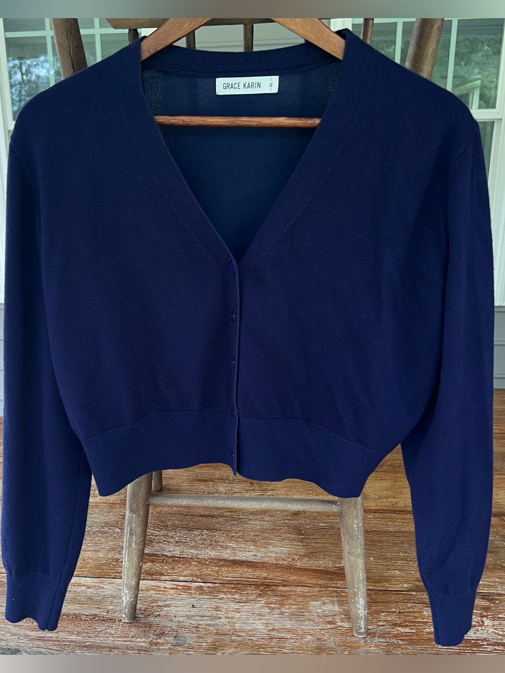 GRACE KARIN Cropped V-Neck Cardigan Sweater Set Navy Black Size XL - Picture 2 of 16